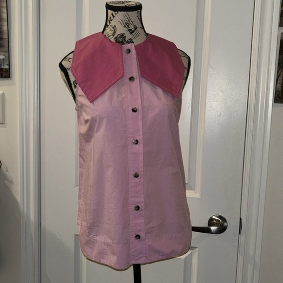 GANNI Pink Wide-Collar Sleeveless Blouse - Picture 5 of 11